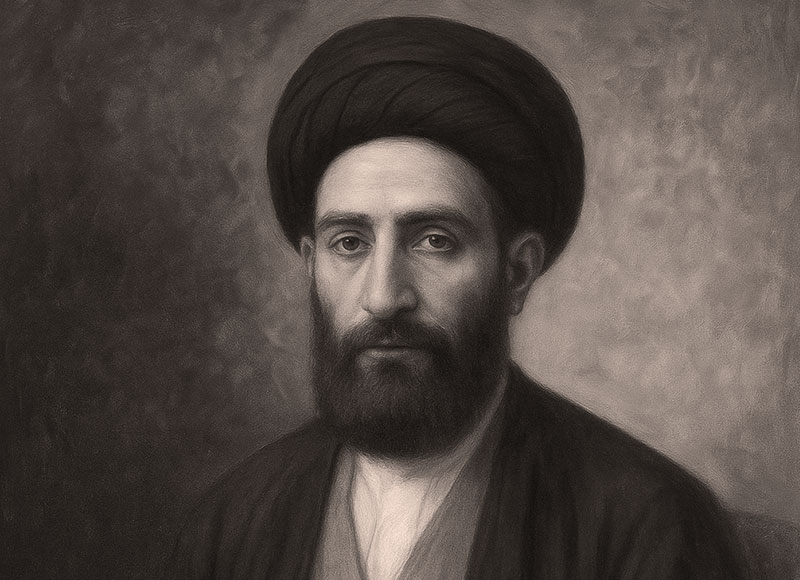 پرتره تاریخیی شیخ محمد باقر دماوندی از بزرگان تاریخ شهر دماوند در دوره قاجار